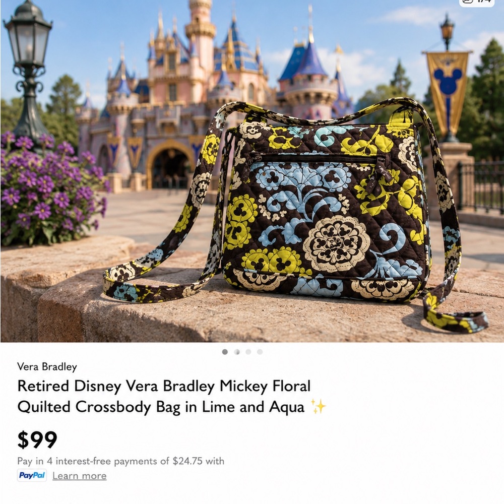 Rare Disney Vera Bradley Mickey Floral Crossbody Bag